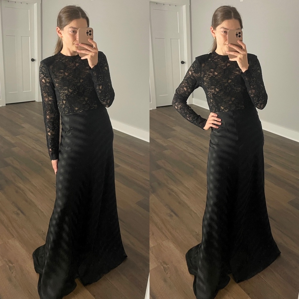 Ganni Lace Silk Kendal Maxi Dress Formal Gown in Black - EU 36 US 4 Small